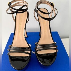 Stuart Weitzman Soirée strappy platform sandal in black patent leather Size 10